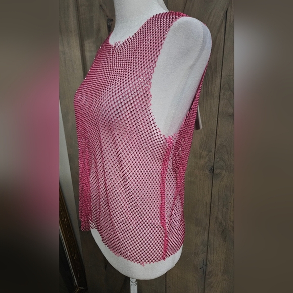 MESHKI Emerson Diamante Mesh Fishnet Tank Top In Fuchsia Pink. Size Small NWT - Picture 11 of 14